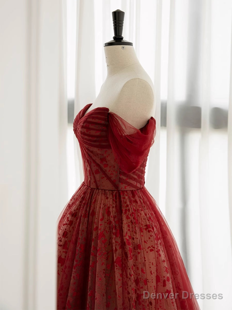 Lovely Wine Red Tulle Sweetheart Long Formal Dress, Off Shoulder Wine Red Prom Dress Secondary image