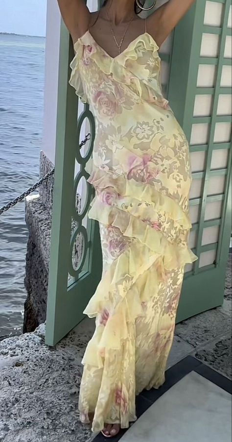 Lovely Yellow Ruffles Long Prom Dress Evening Dress
