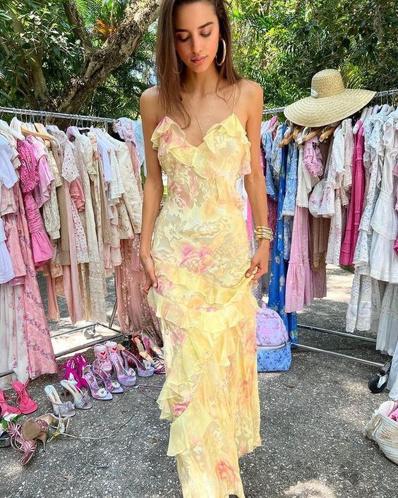 Lovely Yellow Ruffles Long Prom Dress Evening Dress Main image