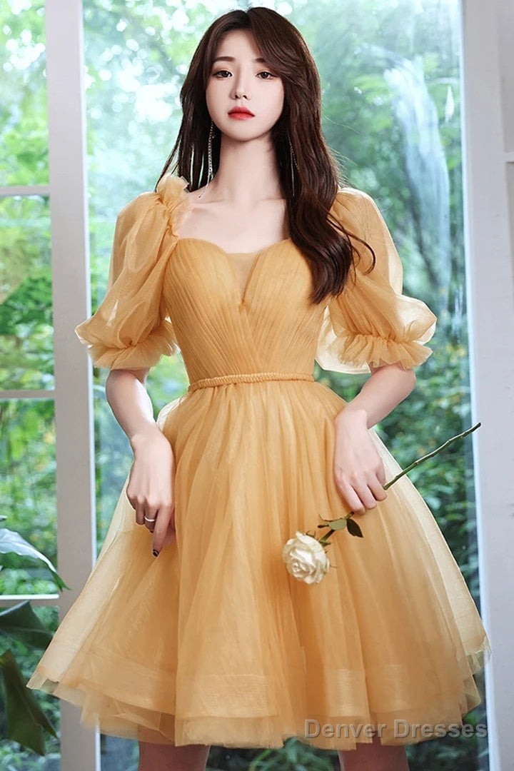 Lovely Yellow Tulle Short Party Dresss, Yellow Short Homecoming Dress Formal Dress Secondary image