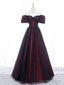 Black Tulle A-Line Prom Dress with Rose Print, Black Off Shoulder Evening Party Dress