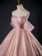 Pink Tulle Sequins Long Prom Dress, Beautiful A-Line Formal Dress Sweet 16 Dress