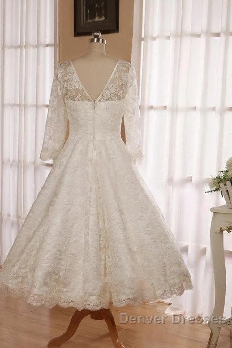 Low V Back Tea Length Lace Wedding Dress Secondary image