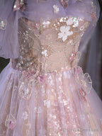 Purple A-Line Off the Shoulder Sequins Prom Dress, Lovely Tulle Corset Floor Length Evening Dress