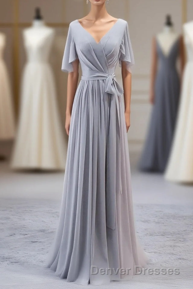 Simple V Neck Chiffon Long Prom Dress, Bridesmaid Dress