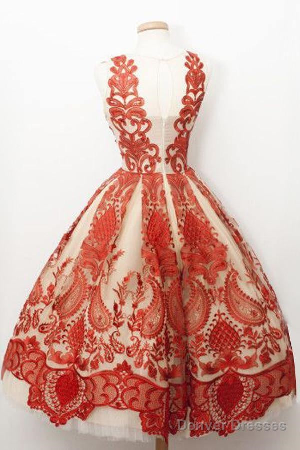 Luxious Square Knee-Length A-Line Homecoming Dress With Red Lace Secondary image