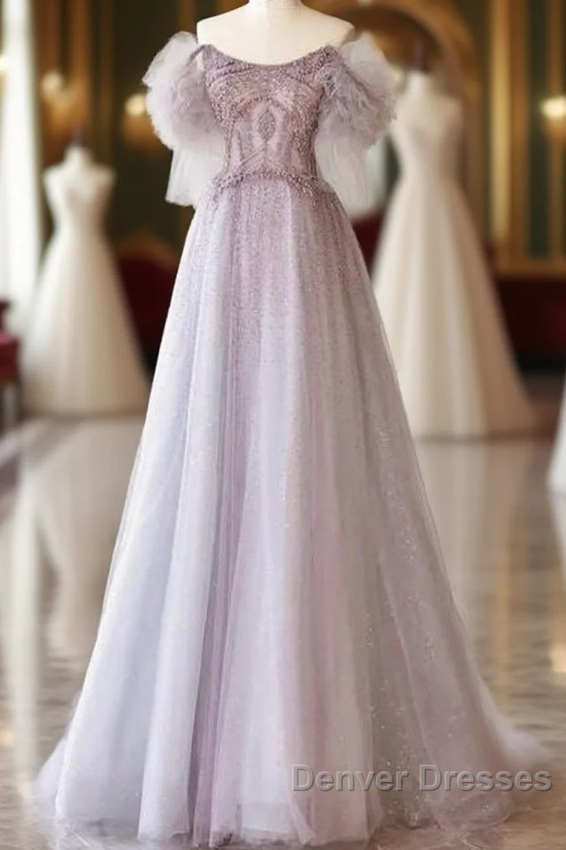Luxurious A Line Off The Shoulder Pink Long Prom Dress Main image
