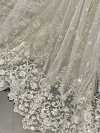 Luxurious And Sparkling Silver Mermaid Off-Shoulder Beaded Train Wedding Dress