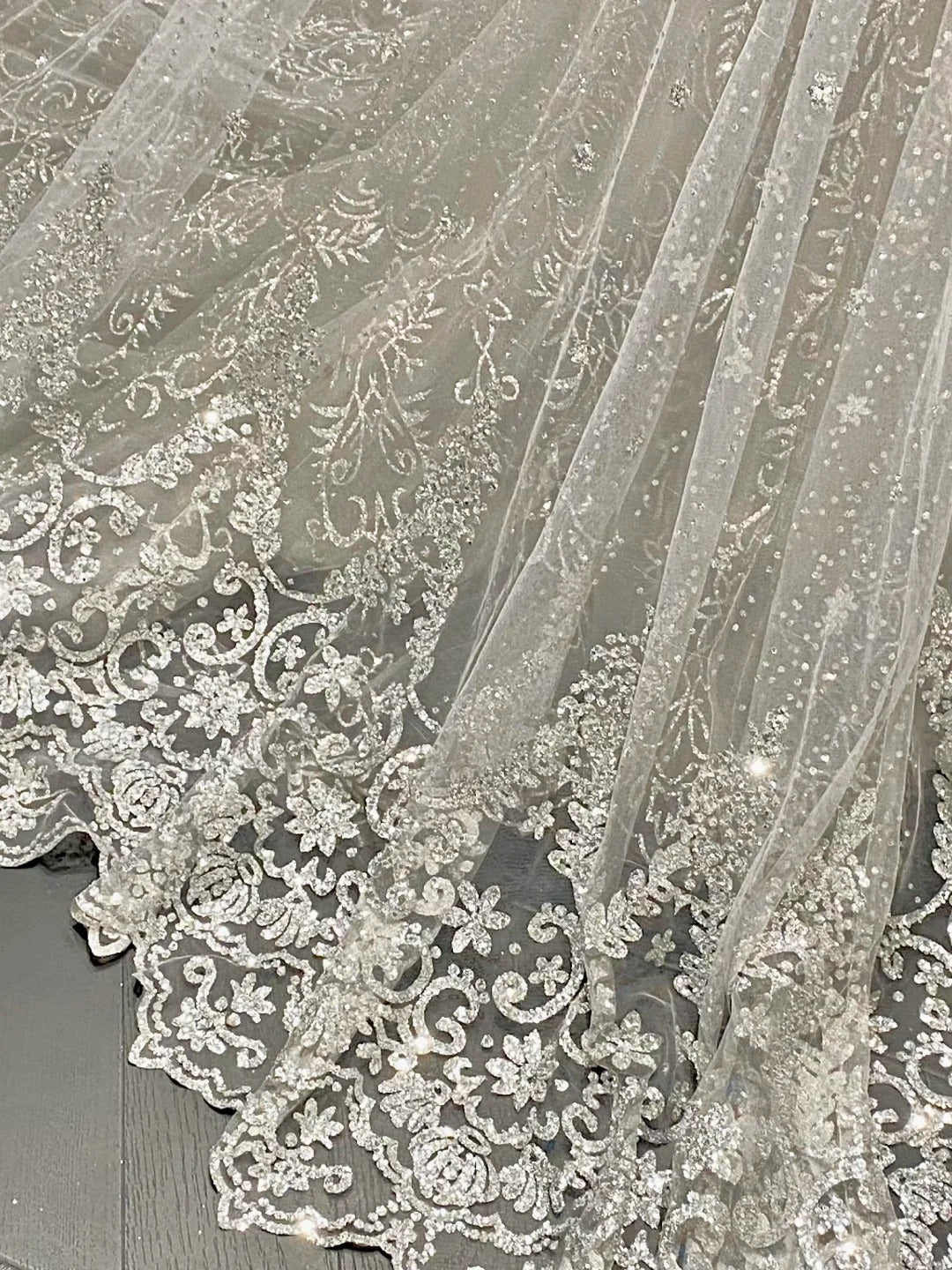 Luxurious And Sparkling Silver Mermaid Off-Shoulder Beaded Train Wedding Dress