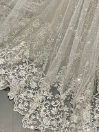 Luxurious And Sparkling Silver Mermaid Off-Shoulder Beaded Train Wedding Dress
