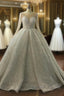 Luxurious Ball Gown Long Sleeves Crystal Beading Wedding Dress A line Classic