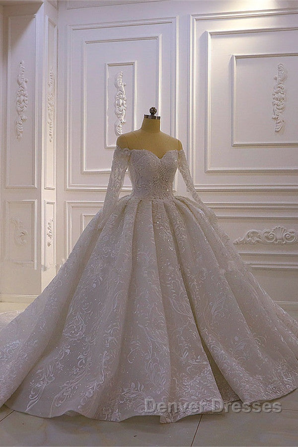 Luxurious Ball Gown Long Sleevess 3D Lace Sweetheart Long Wedding Dress Secondary image