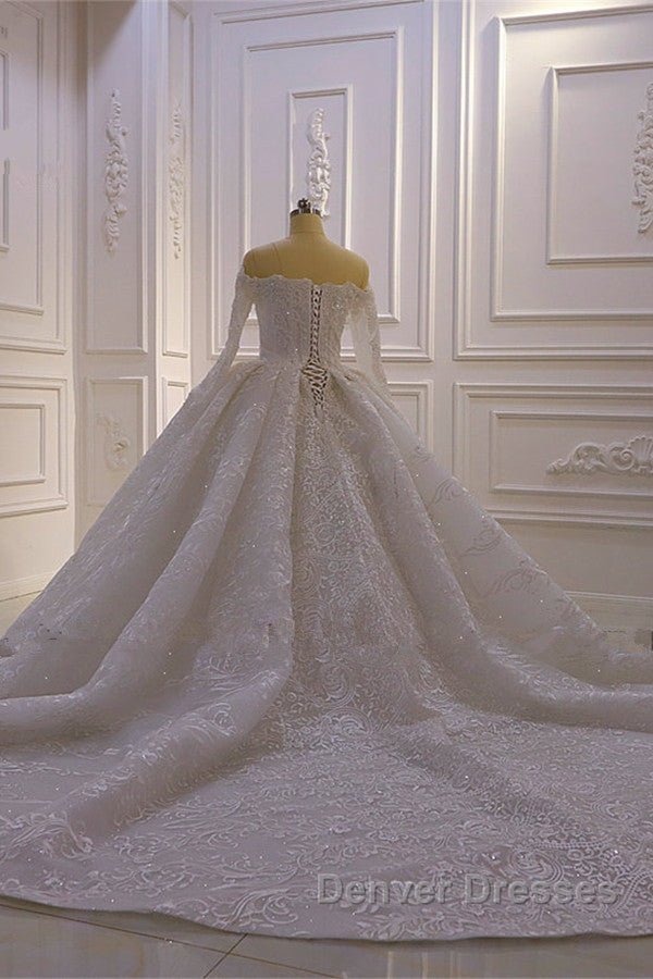 Luxurious Ball Gown Long Sleevess 3D Lace Sweetheart Long Wedding Dress