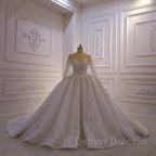 Luxurious Ball Gown Long Sleevess 3D Lace Sweetheart Long Wedding Dress