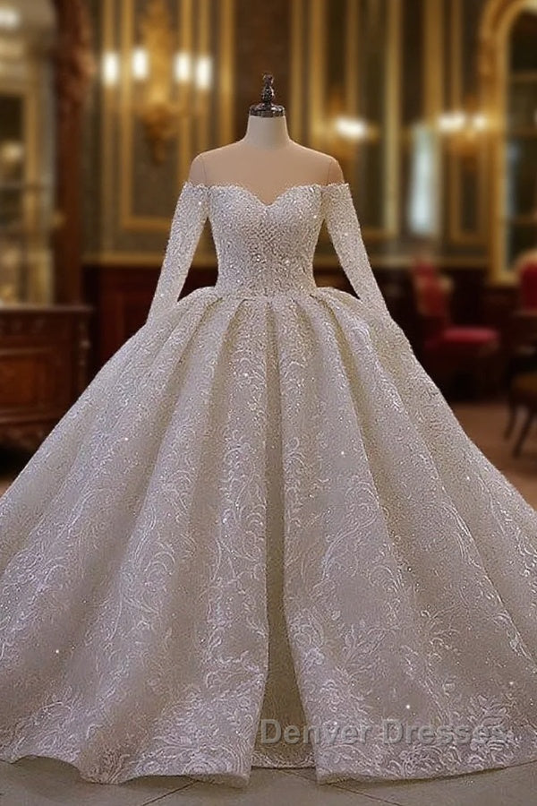 Luxurious Ball Gown Long Sleevess 3D Lace Sweetheart Long Wedding Dress Main image