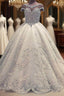 Luxurious Ball Gown Wedding Dress Shiny Crystals Bridal Gowns with Flowers