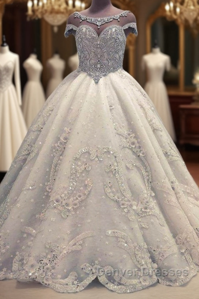 Luxurious Ball Gown Wedding Dress Shiny Crystals Bridal Gowns with Flowers Main image