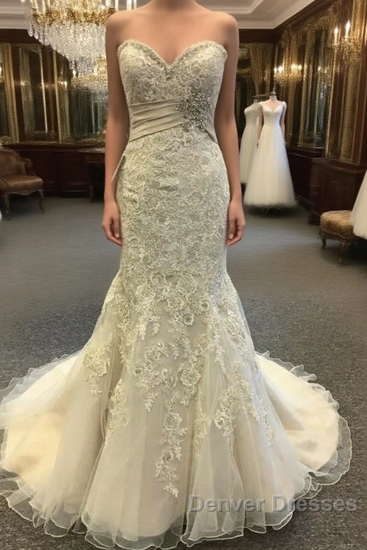 Luxurious Beaded Sweetheart Mermaid Court Train Wedding Dress Lace Embroidery Main image
