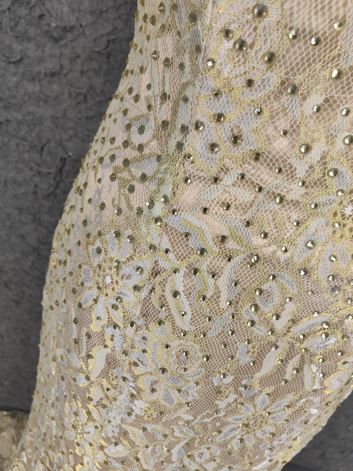 Luxurious Champagne Gold Crew Neck Rhinestone Lace Train Prom Dress Evening Dress Secondary image