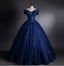 Luxurious Court Navy Blue One-Shoulder Embroidered Sequin Tulle Ball Gown Evening Dress Sweet 16 Dress