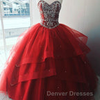 Luxurious Crystal Beaded Bodice Corset Organza Layered Quinceanera Dress