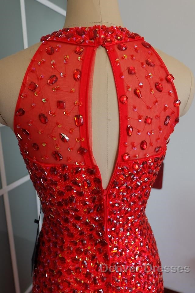 Luxurious Crystal Beaded Halter Mermaid Evening Dress Leg Split Prom Gowns Secondary image