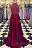 Luxurious Crystal Halter Prom Dress Long Satin Leg Split Evening Gowns
