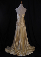 Luxurious Elegant Yellow A-Line V-Neck Spaghetti Strap Knot Ruched Satin Long Prom Dress Evening Dress