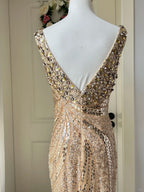 Luxurious Gold V-Neck Mermaid Sequined Long Prom Dress Evening Dress