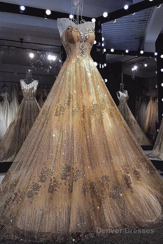 Luxurious Gold Wedding Dresses Ball Gown Sequin Beaded Main image