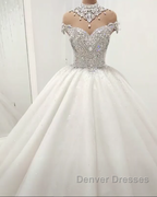 Luxurious High Neck Crystal Beading Ball Gown Wedding Dress