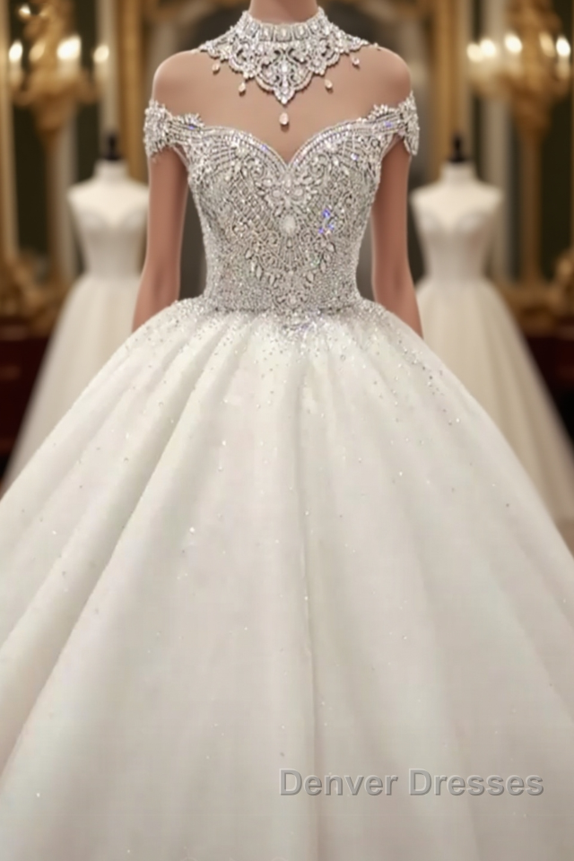 Luxurious High Neck Crystal Beading Ball Gown Wedding Dress Main image