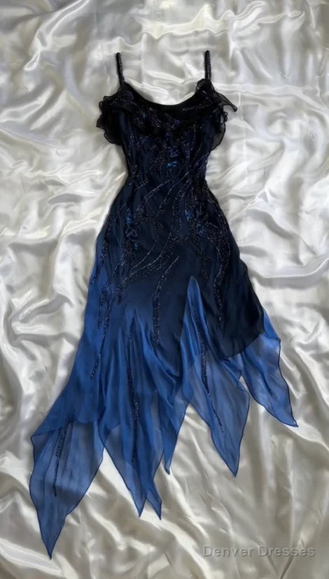Luxurious Navy Blue Chiffon Beaded Evening Dress Formal Party Prom Dress Main image
