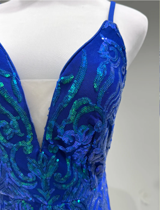 Luxurious Royal Blue Mermaid V-Neck Sequined Long Prom Dress Evening Dress