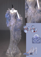 Luxurious Shiny Silver Mermaid Sweetheart Neck Sequin Long Prom Dress Evening Dress