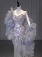Luxurious Shiny Silver Mermaid Sweetheart Neck Sequin Long Prom Dress Evening Dress