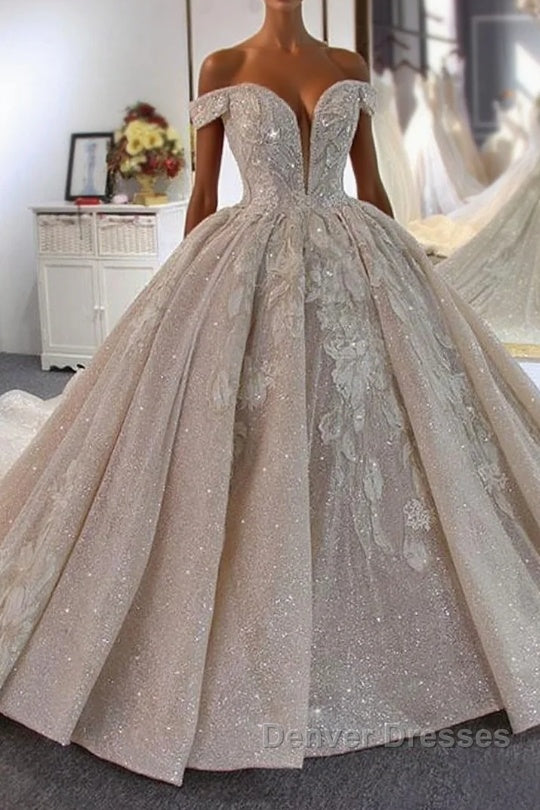Luxury Ball Gown Off-the-Shoulder Beading Wedding Dress With Train Main image
