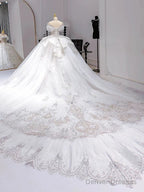 Luxury Ball Gown Off The Shoulder Short Sleeves Sequin White Wedding Dresses Brides Dress