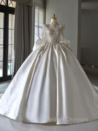 Luxury Ball Gown Sweetheart Neckline Long Sleeves Sequin White Wedding Dress Brides Dress