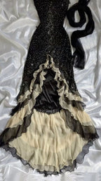 Luxury Beaded Mermaid Prom Dress, V-Neck Ruffle Party Dress