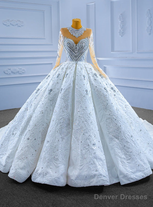 Luxury Dubai Sequins Long Sleeve Crystal Wedding Dress Main image