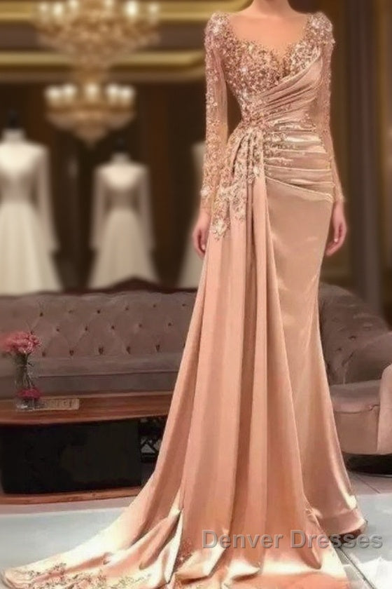 Luxury Evening Dress Mermaid Long Sleeves Appliques Beaded Long Turkey Dubai Saudi Arabic Evening Gown Prom Dress