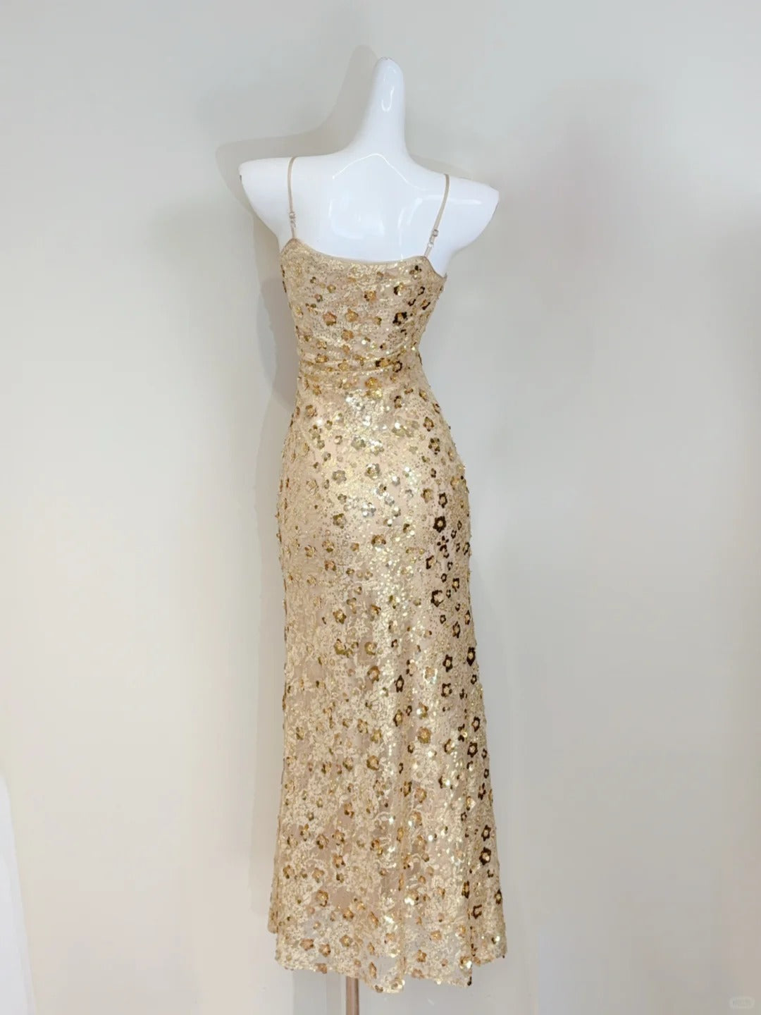 Luxury Gold Mermaid Strapless V-Neck Sequined Long Prom Dress Evening Dress