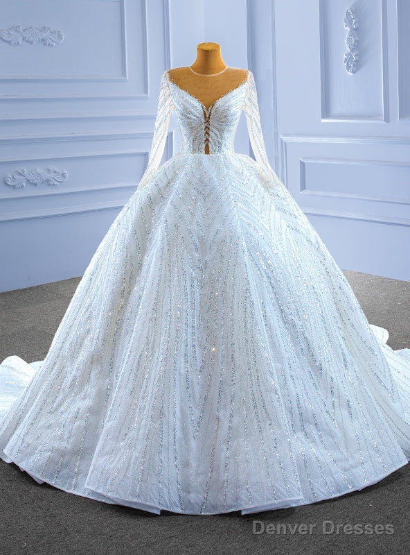 Luxury Heavy Beading Sequins Long Sleeve Wedding Dress Main image