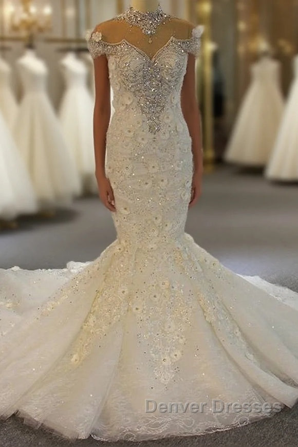 Luxury Long Mermaid Full Beading Lace Tulle Wedding Dress Main image