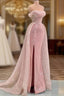 Luxury Mermaid Pink Floor Length Sleeveless Sequin Prom Dress