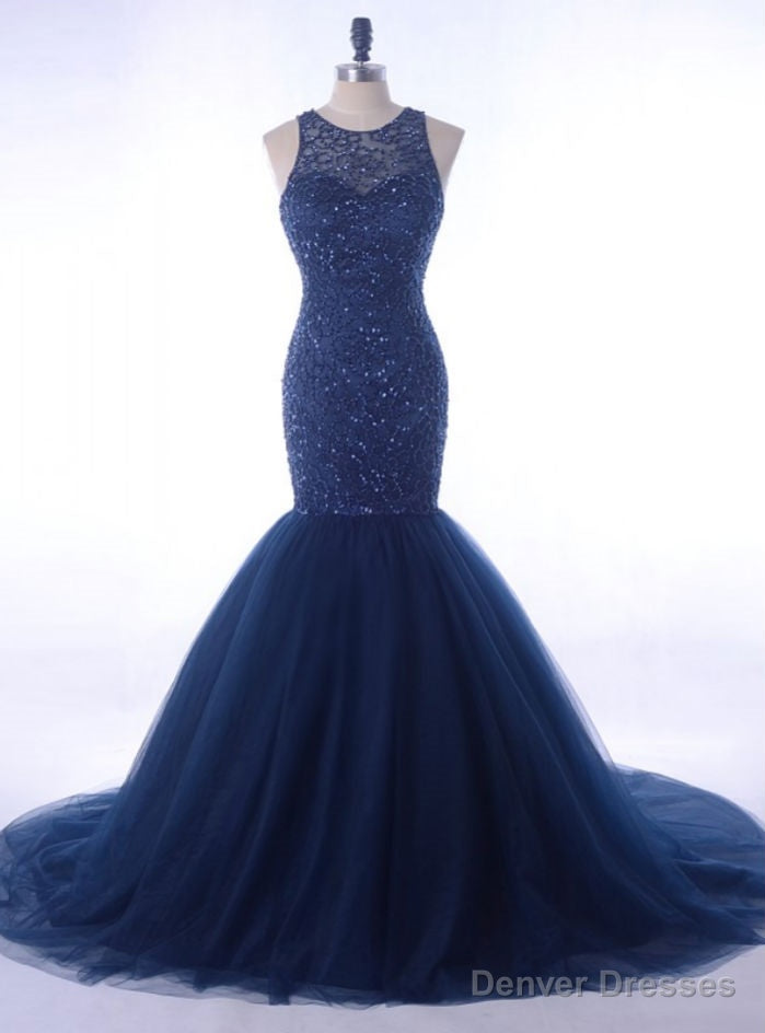 Luxury Rhinestone Evening Gown Beading Navy Blue Women Formal Party Dress Main image