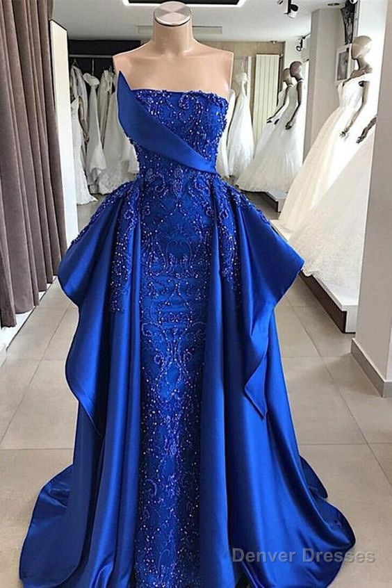 Luxury Royal Blue Lace Evening Dresses A Line Prom Dresses Appliques Beads Red Carpet Celebrity Dresses Main image