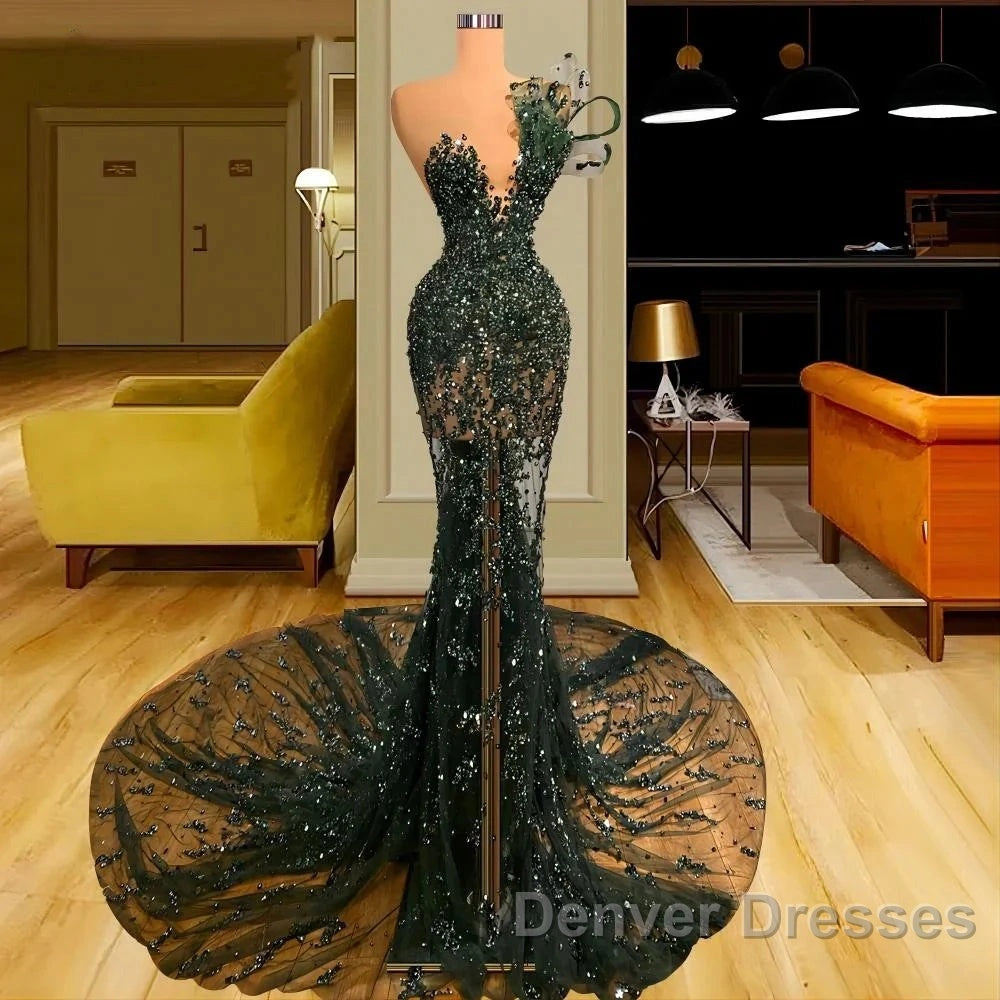 Luxury See Through Beaded Prom Dress Bodycon Sexy Prom Evening Dress