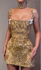Luxury Sheath Square Neck Gold Short Formal Grade Homecoming Dress Gold Cocktail Dress